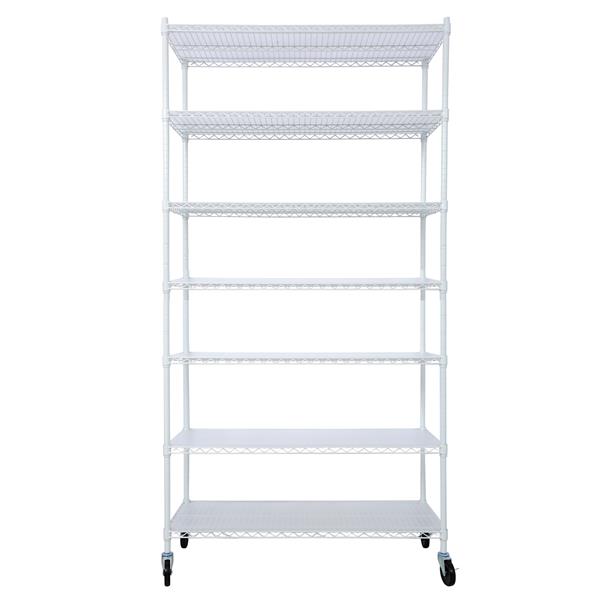 7 Tier Metal Shelf Wire Shelving Unit, 2450lbs Heavy Duty Adjustable Storage Rack with Wheels & Shelf Liners for Closet Kitchen Garage Basement Commercial Shelving - 81.5" H x 48" L x 18" D white