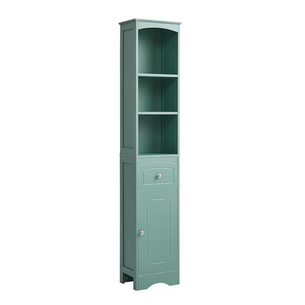 Tall Bathroom Cabinet, Freestanding Storage Cabinet with Drawer, MDF Board, Adjustable Shelf, Green