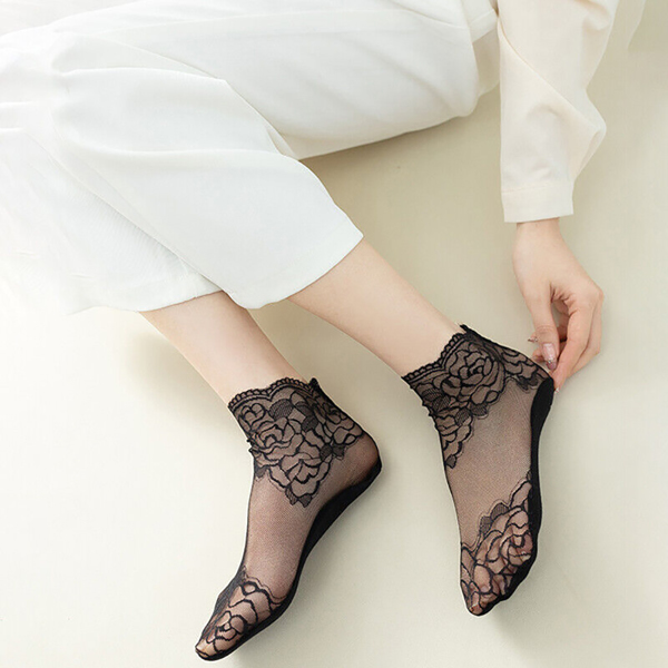 Women Ladies Lace Ankle Sexy Ankle Socks Stocking Floral Elegant Sheer Thin UK