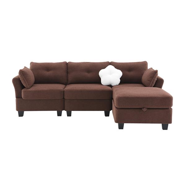 [VIDEO provided] [New] 92*63"Modern Teddy Velvet Sectional Sofa,Charging Ports on Each Side,L-shaped Couch with Storage Ottoman,4 seat Interior Furniture for Living Room, Apartment,3 Colors(3 pillows)