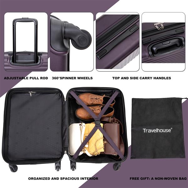 20" Carry on Luggage Lightweight Suitcase, Spinner Wheels, Purple