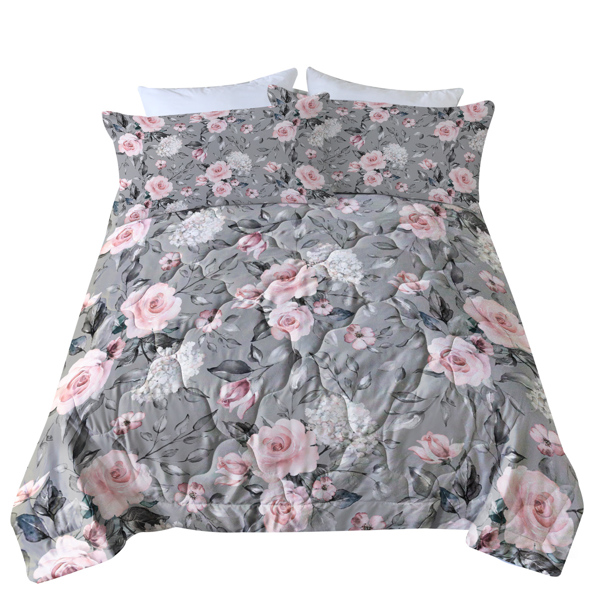 自产数码被三件套（不带靠垫套） RD1080灰粉花 美国小号（temu仅可自提）-5