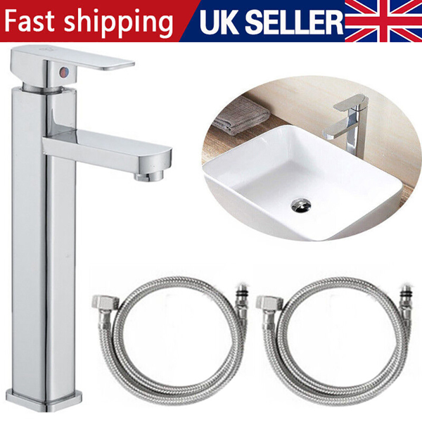 Modern Tall Counter Basin Mixer Tap High Rise Bathroom Sink Faucet Matt Silver