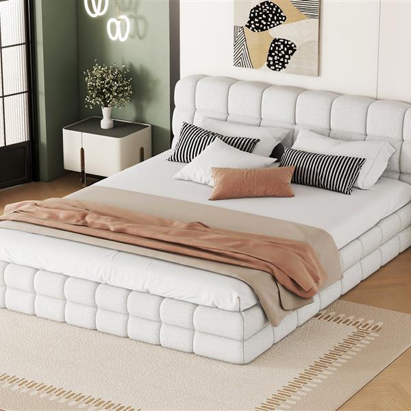 Queen Size Upholstered Platform Bed, White