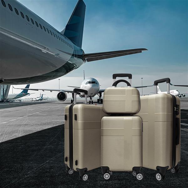 Luggage 4 Piece Set with Spinner Wheels, Hardshell Lightweight Suitcase with TSA Lock,Checked Luggage,Champagne(12/20/24/28in)