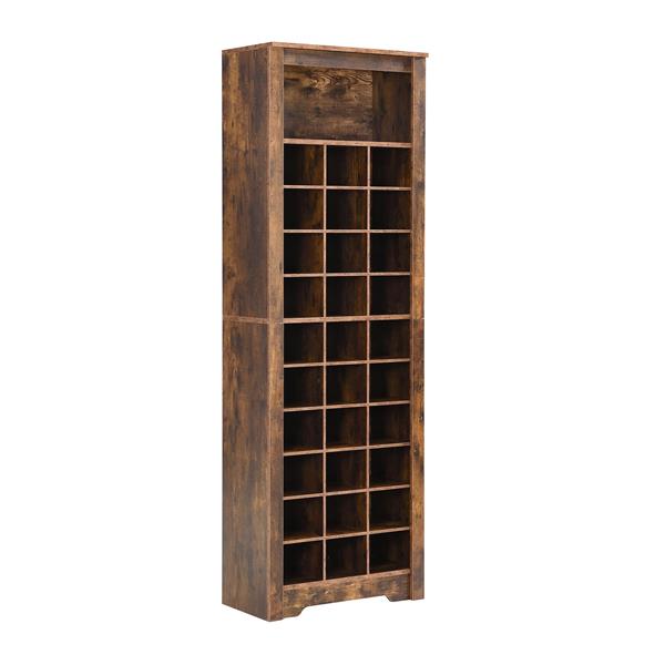 Stylish Design 30 Shoe Cubby Console, Contemporary Shoe Cabinet with Multiple Storage Capacity, Free Standing Tall Cabinet with Versatile Use for Hallway,  Bedroom, Rustic Brown