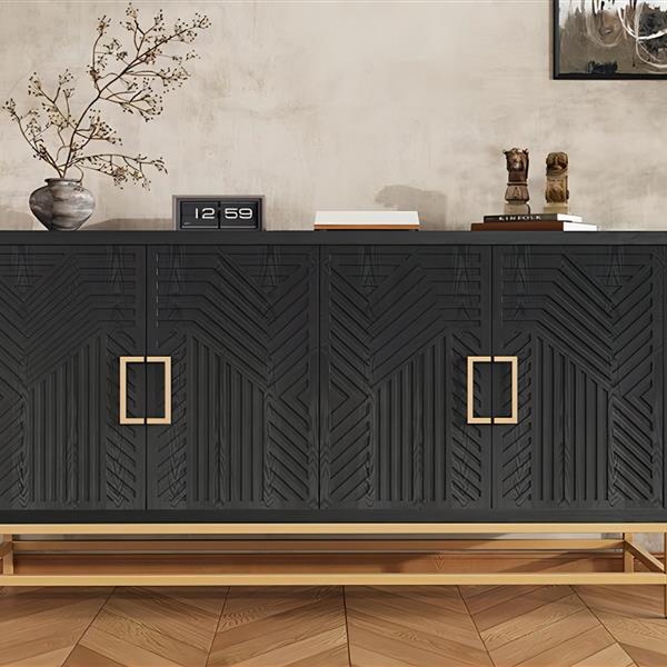 Retro Style Sideboard with Adjustable Shelves, Rectangular Metal Handles and Legs for  Kitchen, Living room, and Dining Room  (Black)