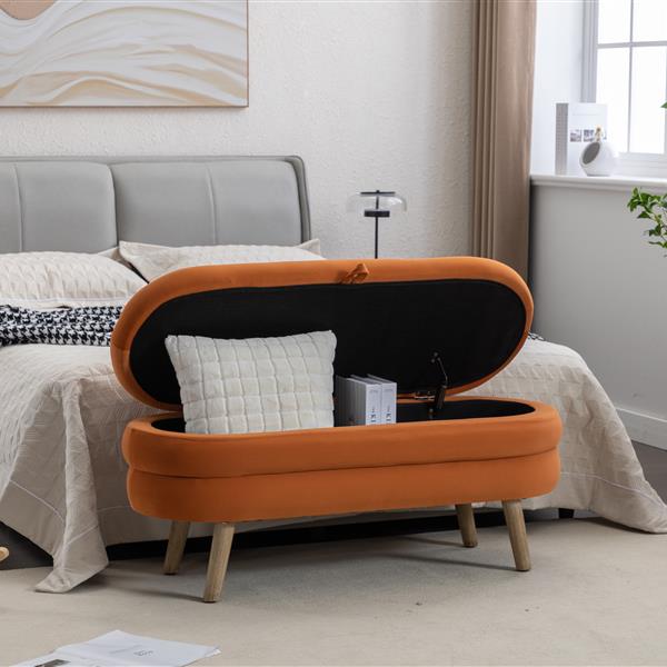 036-Velvet Fabric Storage Bench Bedroom Bench With Wood Legs For Living Room Bedroom Indoor,Orange