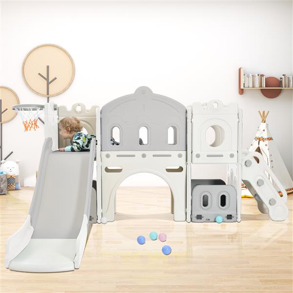 Kids Slide Playset Structure,  Castle Climber with Slide and Basketball Hoop, Toy Storage Organizer for Toddlers, Kids Climbers Playhouse for Indoor Outdoor Playground Activity