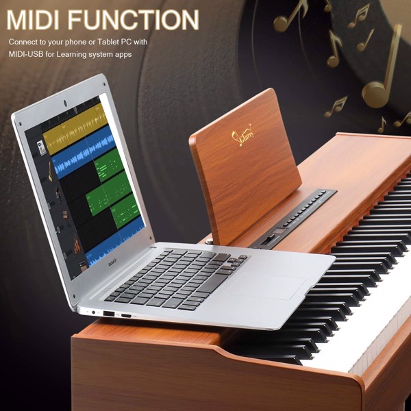 【Do Not Sell on Amazon】Glarry GDP-104 88 Keys Full Weighted Keyboards Digital Piano with Furniture Stand, Power Adapter, Triple Pedals, Headphone, for All Experience Levels Walnut