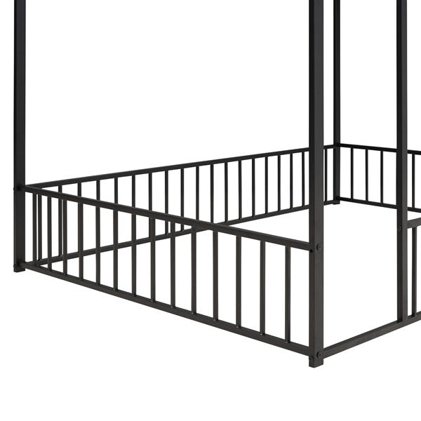 Full Size Metal Bed House Bed Frame with Fence, for Kids, Teens, Girls, Boys,Black