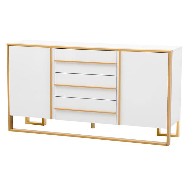 Modern Style 59"L Sideboard with Large Storage Space and Gold Metal Legs for Living Room and Entryway (White)