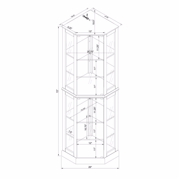 6 Shelf Corner Curio Display Cabinet with Lights, Mirrors and Adjustable Shelves, Walnut(E26 light bulb not included) 