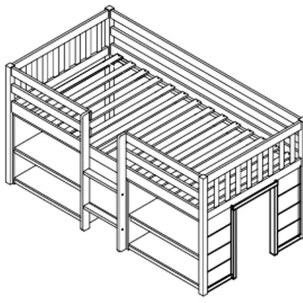 Twin Size Kid Low Loft Bed With Two-Tier Shelves And LED Light For White Color