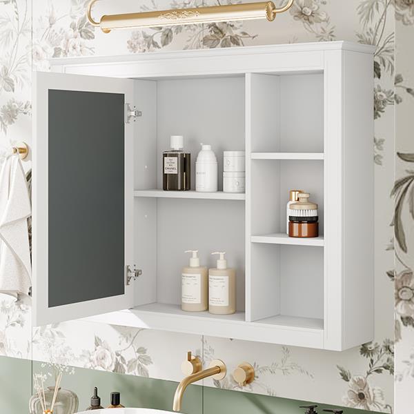 35'' x 27.5'' Medicine Cabinet, Wall Mounted Bathroom Storage Cabinet, Modern Bathroom Wall Cabinet with Mirror, Mirror Cabinet with 6 Open Shelves (Not Include Bathroom Vanity )