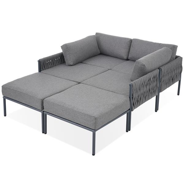 6-Pieces Aluminum Patio Furniture Set, Modern Metal Outdoor Conversation Set Sectional Sofa With Removable Olefin Extra Thick Cushions 5.9" Cushion, Grey