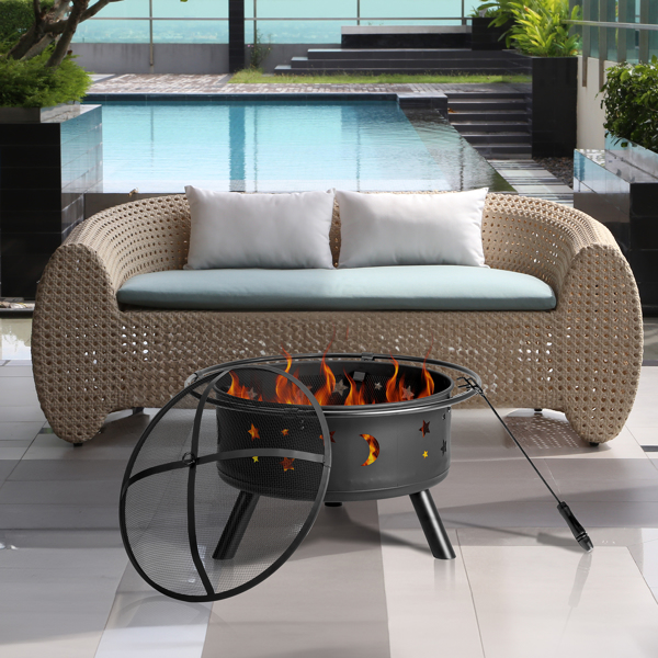 30IN Metal Fire Pit Black