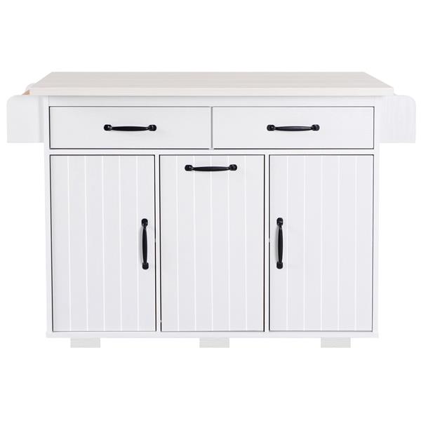 Kitchen Island with Trash Can Storage Cabinet, Kitchen Cart with Drop Leaf, Spice Rack, Towel Rack and Drawer, Rolling Kitchen Island on Wheels with Adjustable Shelf, White