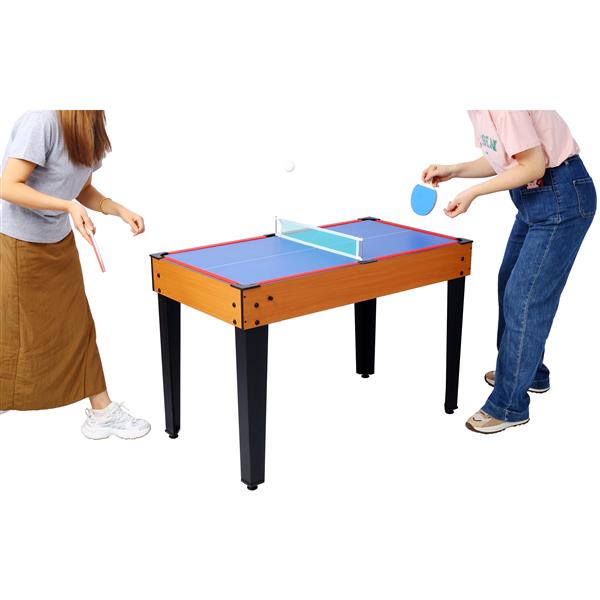 5-in-1 Multi-Game Table - Billiards, Push Hockey, Foosball, Ping Pong, and Basketball  brown/red