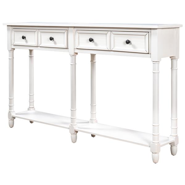 Console Table Sofa Table Easy Assembly with Two Storage Drawers and Bottom Shelf for Living Room, Entryway (Ivory White)