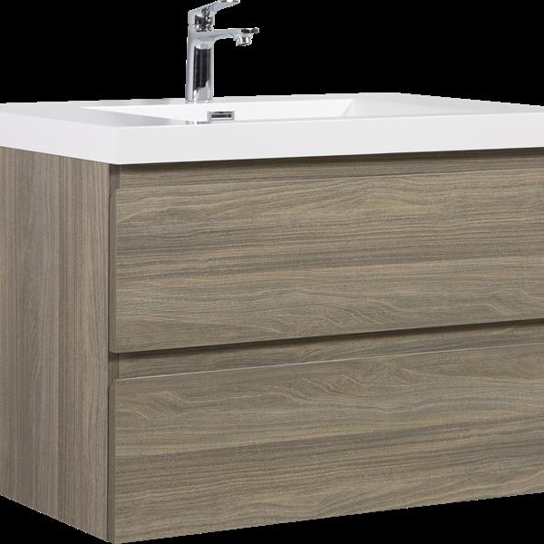 36" Floating Bathroom Vanity with Sink, Modern Wall-Mounted Bathroom Storage Vanity Cabinet with Resin Top Basin and Soft Close Drawers, Ash Grey 24V11-36AG