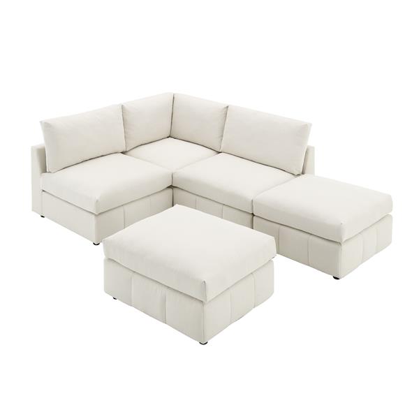 [VIDEO provided][New]93"Modern Sectional Sofa with Vertical Stripes,5-Seat Armless Couch Set with Convertible Ottomans,Various Combinations,L-Shape Indoor Furniture for Living Room,Apartment, 2 Colors