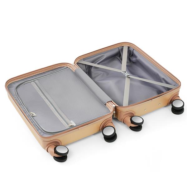 Luggage Set of 3, 20, 24, 28inch with USB Port, 20, 24inch with front opening design Airline Certified Carry on Luggage with Cup Holder, ABS Hard Shell Luggage with Spinner Wheels, Champagne