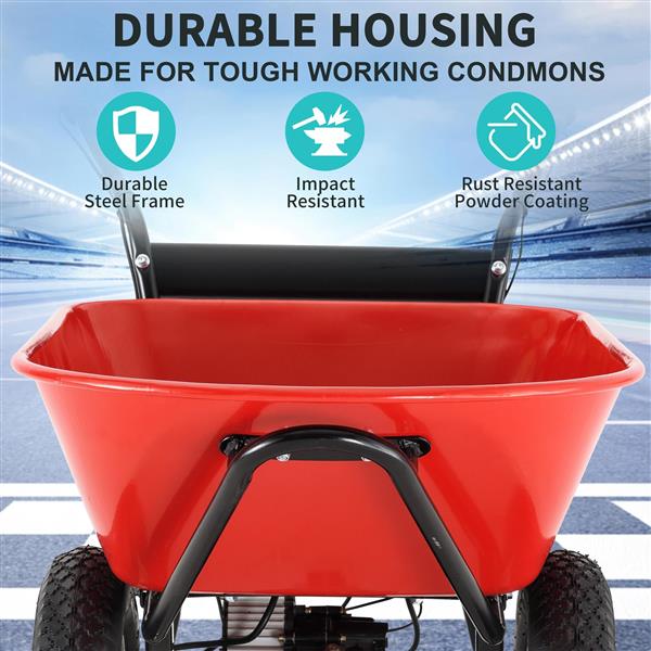 RedRock Wheelbarrow Utility Cart Electric Powered 24V DC 180W AGM Battery 330lbs (150kgs) Max Capacity Barrel Dump Material Debris Hauler