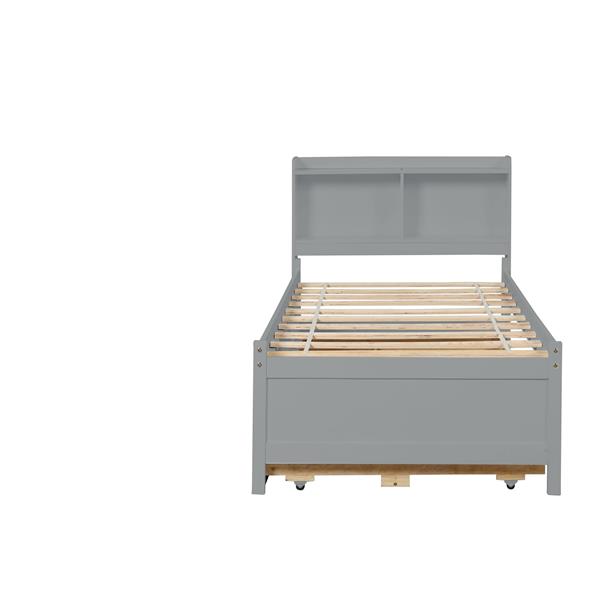 Twin Bed with Twin Trundle,Drawers,Grey