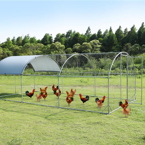 Large metal chicken coop upgrade three support steel wire impregnated plastic net cage, Oxford cloth silver plated waterproof UV protection, duck rabbit sheep bird outdoor house 9.2'W x 18.7'L x 6.5'H