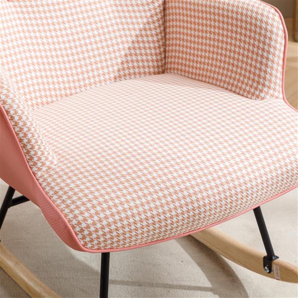 35.5 inch Rocking Chair, Soft Houndstooth Fabric Leather Fabric Rocking Chair for Nursery, Comfy Wingback Glider Rocker with Safe Solid Wood Base for Living Room Bedroom Balcony (pink)