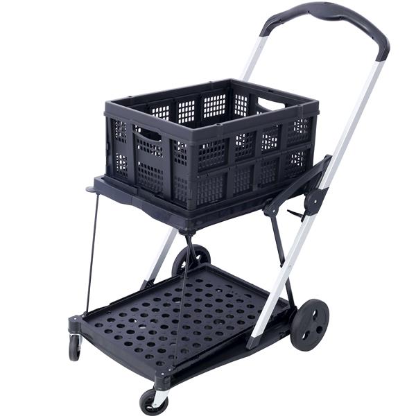 Collapsible Utility Cart Multi Use Functional Collapsible Shopping Carts 2-Tier Collapsible Shopping Cart with Baskets Carrito para Supermercado con Ruedas