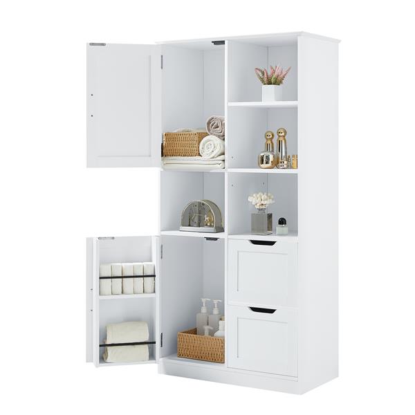 Bathroom Storage Cabinet with Doors and Drawers, Multiple Storage Space, Freestanding Style, Open Shelve, Adjustable Shelf, White