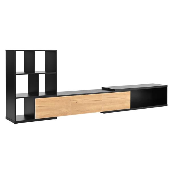 74.8''-126'' Extendable TV Stand with 3 Tier Bookshelves for TVs up to 110'', Adjustable Entertainment Center with Storage Cabinets, Sliding Tabletop Media Console for Living Room, Black