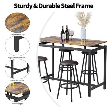 5-Piece Kitchen Counter Height Table Set, Bar Table with 4 Stools