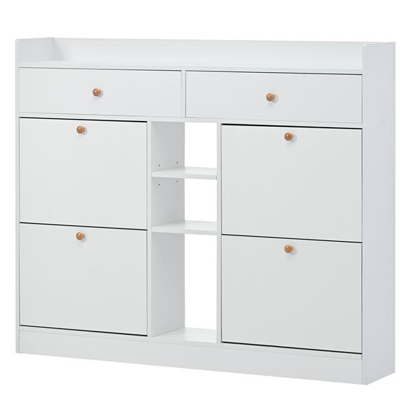 [VIDEO provided] Modern Shoe Cabinet with 4 Flip Drawers, Multifunctional 2-Tier Shoe Storage Organizer with Drawers, Free Standing Shoe Rack for Entrance Hallway, White.