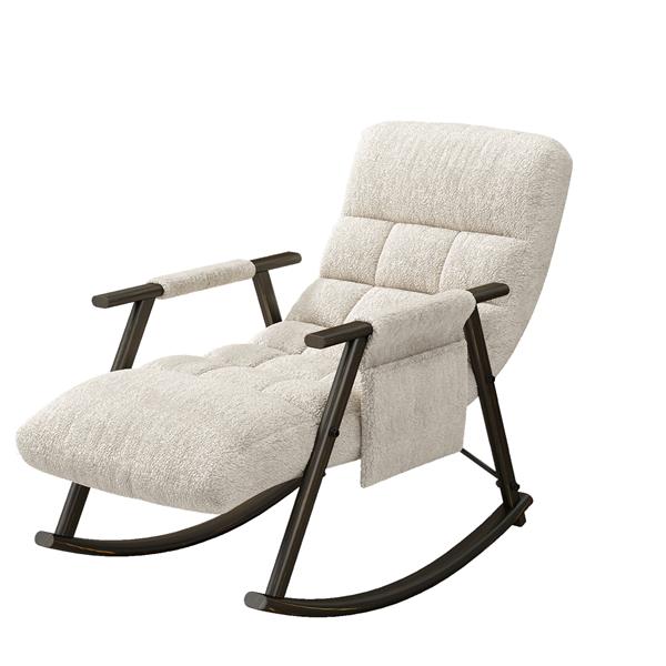 Casual folding rocking chair upholstered, lounge rocking chair adjustable high back and foot rest,side pockets placed in living room bedroom balcony