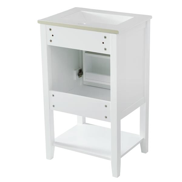 20" Bathroom Vanity with Sink, Bathroom Cabinet with Soft Closing Door, Storage Rack and Open Shelf, White