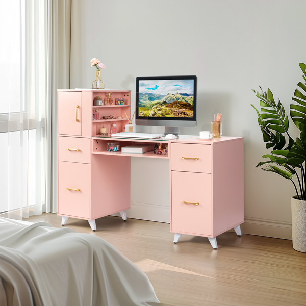  pink relief particle board tempered glass 141*50*112cm three doors and two drawers fanless nail table