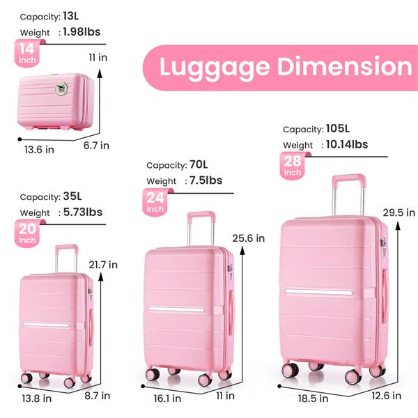 Luggage Sets 4 Piece(14/20/24/28) PP Lightweight & Durable Expandable suitcase