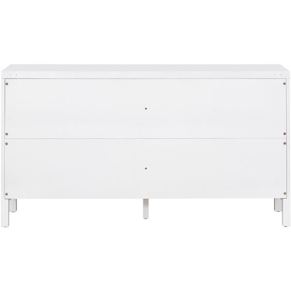 Large Storage Space Sideboard with Artificial Rattan Door and Metal Handles for Living Room and Entryway (White)