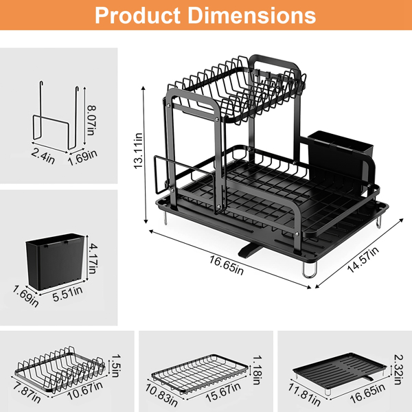 2-Tier 16.65x14.57x13.11in Dish Drying Rack for Kitchen Dish Rack with Drainboard Detachable Kitchen Drainer Organizer Set with Utensil Holder Bowl Rack Dish Rack（No shipment on weekends）