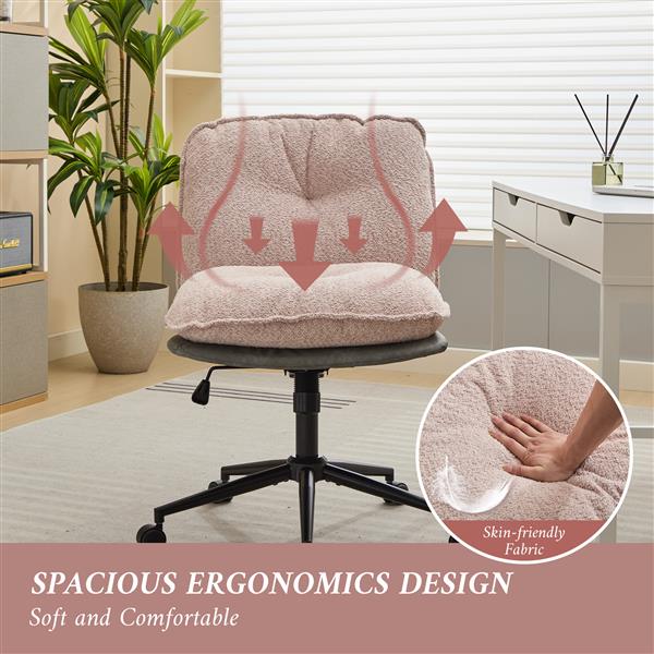 Oversize Seat Cirss Cross Chair with Wheels, Elegant Design Computer Chair, Adjustable Height 360° Rolling Swivel Home Office Chair for Small Space, Dressing Room, Living Room (GRAY+PINK)