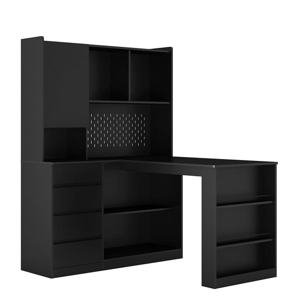 L Shaped Desk,Computer Desk with Drawers,Bookshelf & Hutch,Modern Corner Desk,Home Office Desk,L-Shaped Study Table Writing Desk,Corner Gaming Computer Desk with Storage