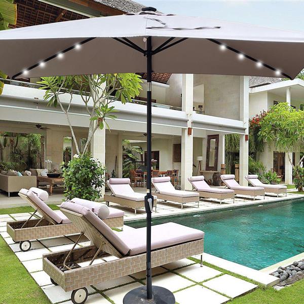 10 x 6.5t Rectangular Patio Solar LED Lighted Outdoor Umbrellas with Crank and Push Button Tilt for Garden Backyard Pool Swimming Pool