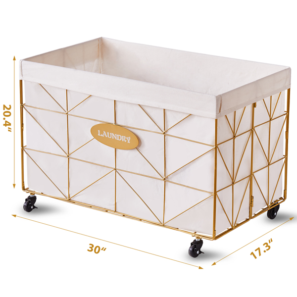 Laundry Baskets,Collapsible Laundry Basket with Wheels,Removable Lined for Easy Cleaning Storage Basket,Sturdy Metal Frame for Clothes Storage for Living Room (160L-LA-Gold)