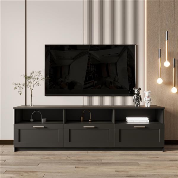 Black modern minimalist TV cabinet 80 inch TV stand, open locker Living Room Bedroom