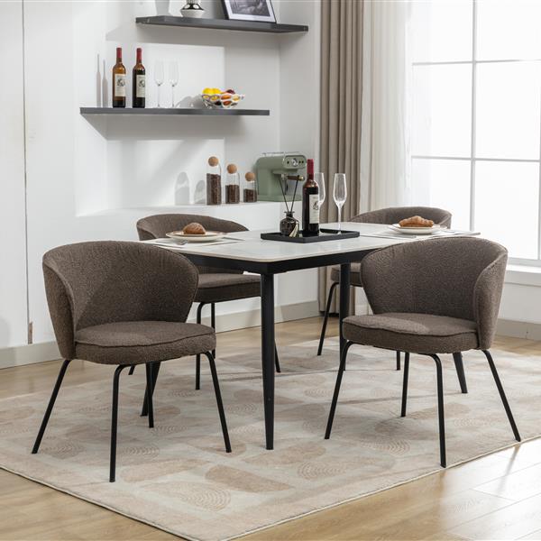 042-Set of 2 Boucle Fabric Dining Chairs With Black Metal Legs,Dark Brown