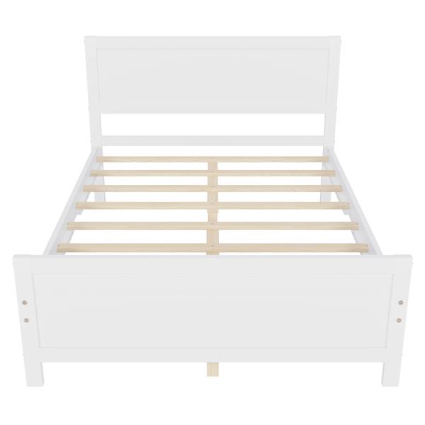 Wood Platform Bed Frame with Headboard, Mattress Foundation with Wood Slat Support, No Box Spring Needed, Full Size, White