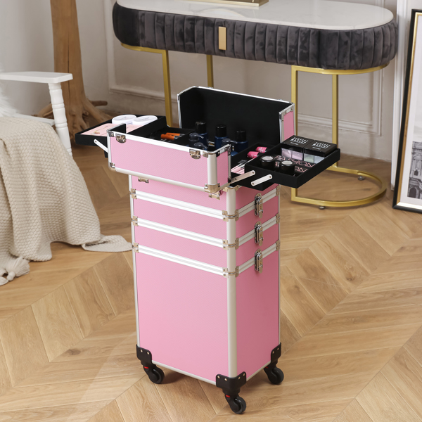 4 in 1 Aluminum Cosmetic Makeup Case Tattoo Box Pink